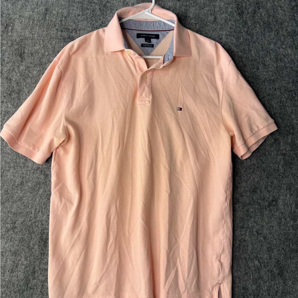 Tommy Hilfiger Polo Shirt Pink Classic Fit Short Sleeve Cotton Men’s Size L